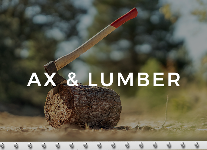 Axe embedded in log outdoors